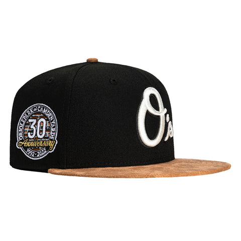 New Era 59Fifty Suede Visor Baltimore Orioles 30th Anniversary Stadium Patch Alternate Hat - Black, Tan