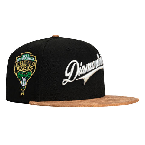 New Era 59Fifty Suede Visor Arizona Diamondbacks Inaugural Patch Script Hat - Black, Tan