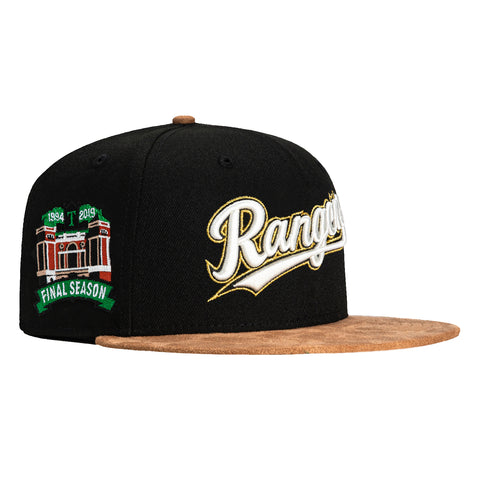 New Era 59Fifty Suede Visor Texas Rangers Final Season Patch Hat - Black, Tan