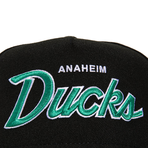 New Era 9Fifty A-Frame Anaheim Ducks Logo Patch Snapback Script Hat - Black, Teal