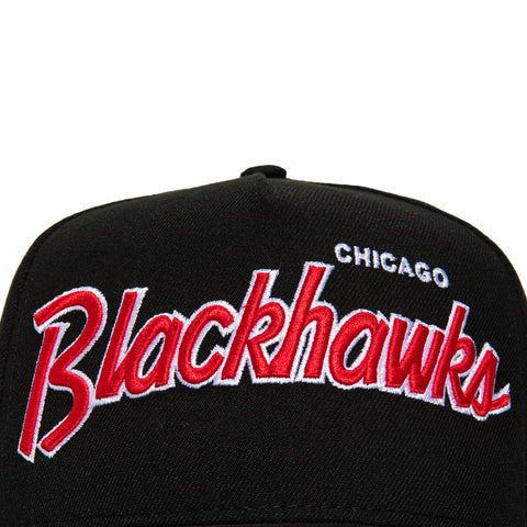 New Era 9Fifty A-Frame Chicago Blackhawks Logo Patch Snapback Script Hat - Black