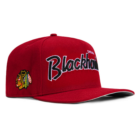 New Era 9Fifty A-Frame Chicago Blackhawks Logo Patch Snapback Script Hat - Red