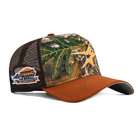 New Era 9Forty A-Frame Houston Astros 30th Anniversary Stadium Patch Snapback Trucker Hat - Realtree, Burnt Orange