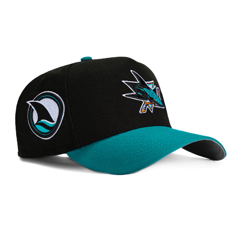 New Era 9Forty A-Frame San Jose Sharks Logo Patch Snapback Hat - Black, Teal