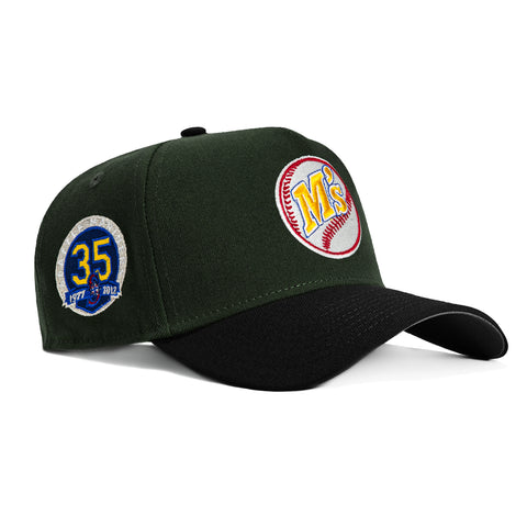 New Era 9Forty A-Frame Seattle Mariners 35th Anniversary Patch Snapback M Hat - Green, Black