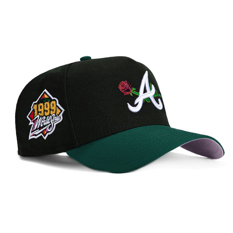 New Era 9Forty A-Frame Atlanta Braves 1999 World Series Patch Rose Snapback Hat - Black, Green