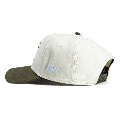 New Era 9Forty A-Frame Los Angeles Dodgers 40th Anniversary Stadium Patch Snapback Upside Down Hat - White, Olive