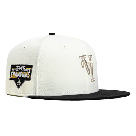 New Era 59Fifty Los Angeles Dodgers 2020 World Series Champions Patch Upside Down Hat - White, Black, Metallic Silver