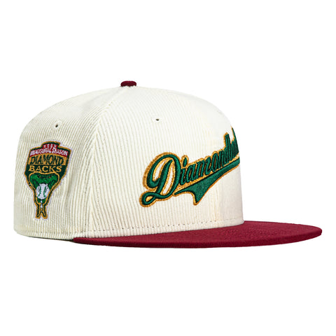 New Era 59Fifty Winter Forest Corduroy Arizona Diamondbacks Inaugural Patch Script Hat - White, Cardinal