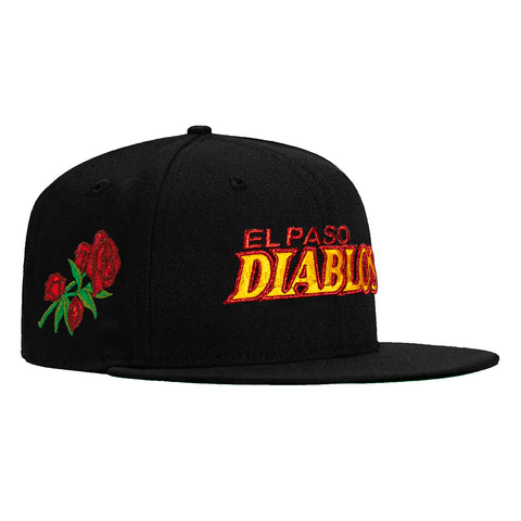 New Era 59Fifty El Paso Diablos Rose Patch Word Hat - Black, Gold, Red