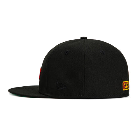 New Era 59Fifty El Paso Diablos Rose Patch Word Hat - Black, Gold, Red