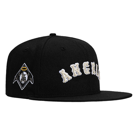 New Era 59Fifty Los Angeles Angels Logo Patch Word Hat - Black, Metallic Silver