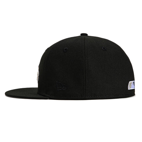 New Era 59Fifty Los Angeles Angels Logo Patch Word Hat - Black, Metallic Silver