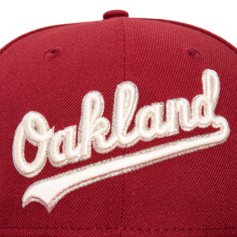 New Era 59Fifty Oakland Athletics Battle of the Bay Patch Script Hat - Cardinal, Ivory, Metallic Silver