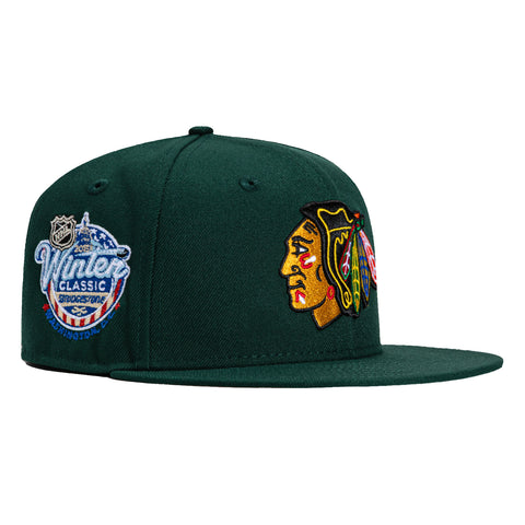 New Era 59Fifity Chicago Blackhawks 2015 Stanley Cup Champions Patch Pink UV Hat - Green