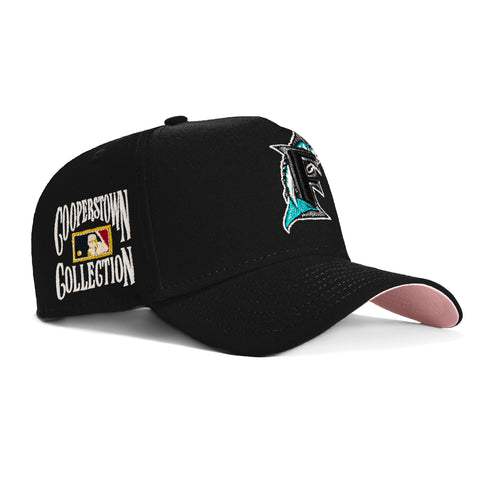 New Era 9Forty A-Frame Miami Marlins Cooperstown Collection Patch Snapback Hat - Black