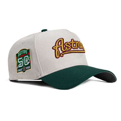 New Era 9Forty A-Frame Houston Astros 50th Anniversary Patch Script Snapback Hat - Stone, Green