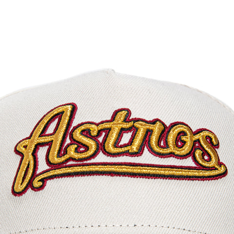 New Era 9Forty A-Frame Houston Astros 50th Anniversary Patch Script Snapback Hat - Stone, Green