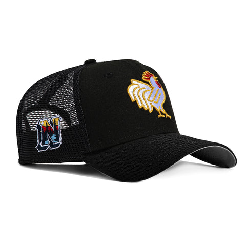 New Era 9Forty A-Frame Port City Roosters Northwest Arkansas Naturals Patch Snapback Trucker Hat - Black