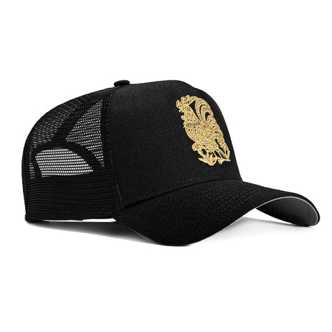 New Era 9Forty A-Frame Port City Roosters Snapback Trucker Hat - Black, Metallic Gold