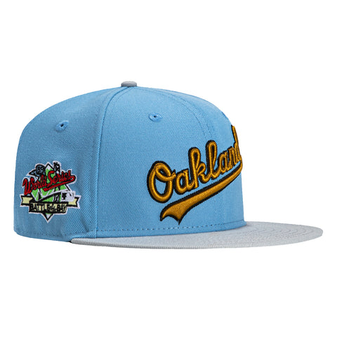 New Era 59Fifty 12 Days of Hatmas Oakland Athletics Battle of the Bay Patch Script Hat - Light Blue, Grey