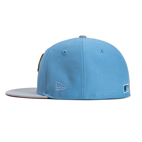 New Era 59Fifty 12 Days of Hatmas Oakland Athletics Battle of the Bay Patch Script Hat - Light Blue, Grey