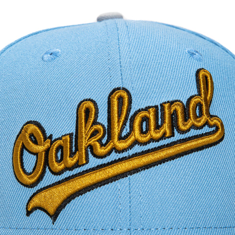 New Era 59Fifty 12 Days of Hatmas Oakland Athletics Battle of the Bay Patch Script Hat - Light Blue, Grey