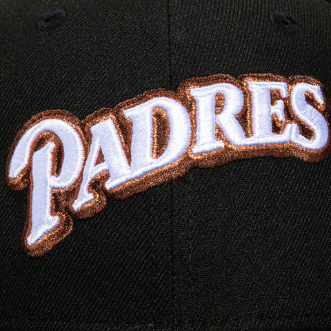 New Era 59Fifty San Diego Padres 1998 World Series Patch Word Hat - Black, White, Metallic Copper