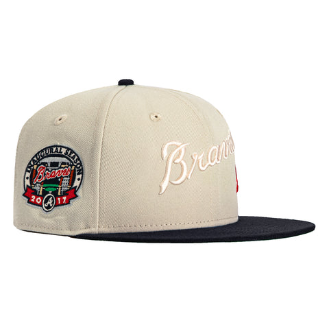 New Era 59Fifty Flawless Script Atlanta Braves Inaugural Patch Hat - Stone, Navy