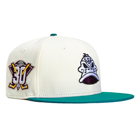 New Era 59Fifty Anaheim Ducks 30th Anniversary Patch Mask Hat - White, Teal