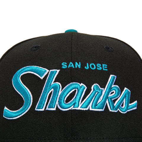 New Era 59Fifty San Jose Sharks Logo Patch Script Hat - Black, Teal