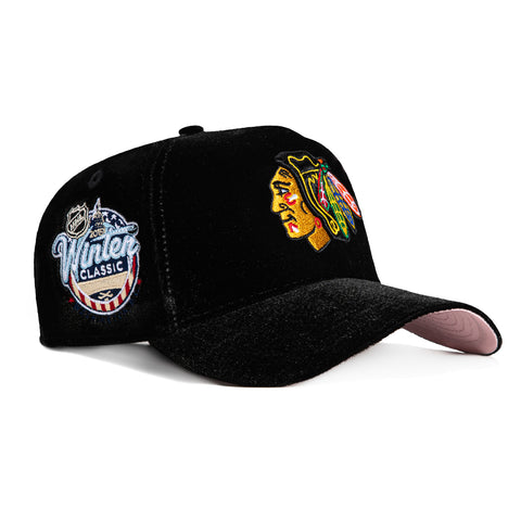 New Era 9Forty A-Frame Velvet Chicago Blackhawks 2015 Winter Classic Patch Snapback Hat - Black