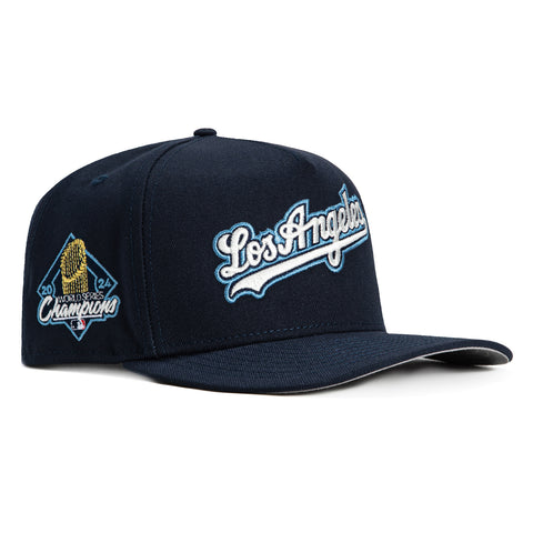 New Era 9Fifty A-Frame Los Angeles Dodgers 2024 World Series Champions Patch Snapback Script Hat - Navy