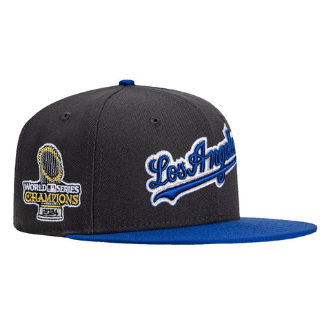 New Era 59Fifty Los Angeles Dodgers 2024 World Series Champions Patch Script Hat - Graphite, Royal