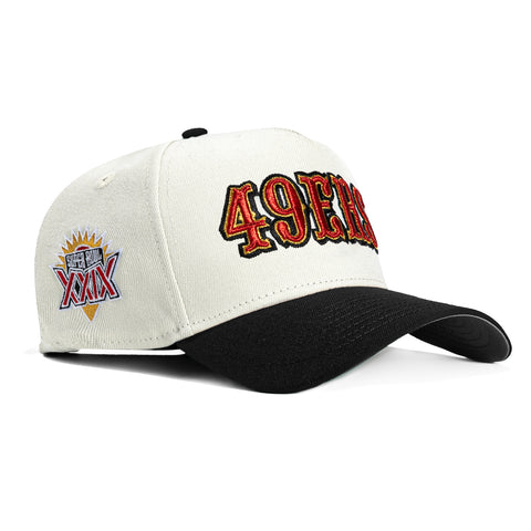 New Era 9Forty A-Frame San Francisco 49ers 1995 Super Bowl Patch Snapback Word Hat - White, Black