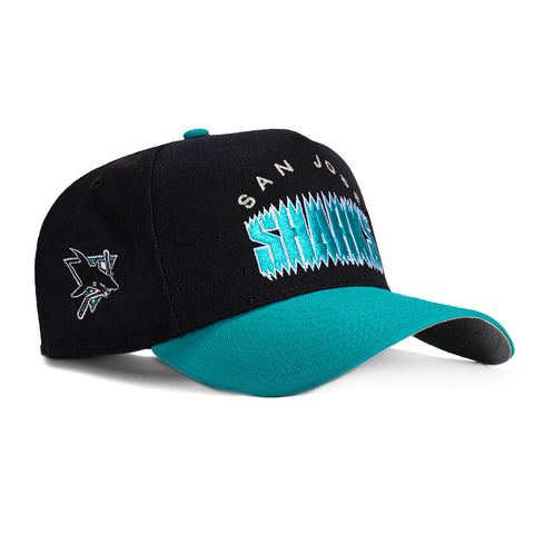 New Era 9Forty A-Frame San Jose Sharks Logo Patch Snapback Word Hat - Black, Teal