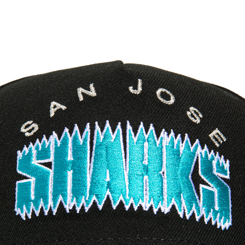 New Era 9Forty A-Frame San Jose Sharks Logo Patch Snapback Word Hat - Black, Teal