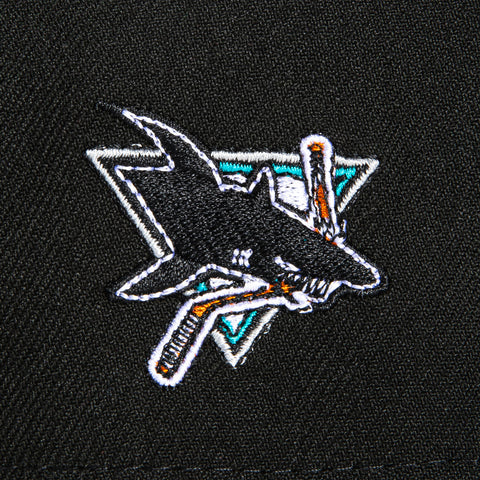 New Era 9Forty A-Frame San Jose Sharks Logo Patch Snapback Word Hat - Black, Teal