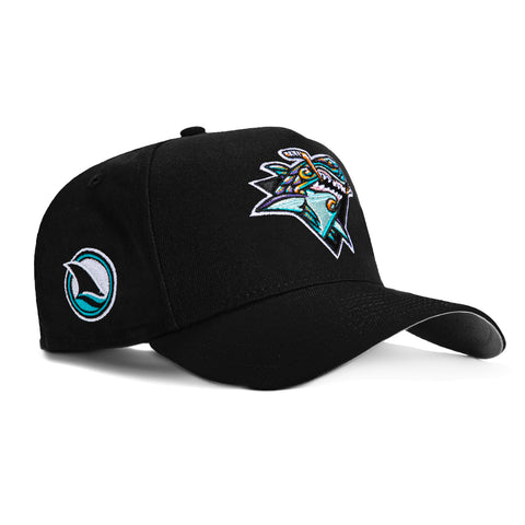 New Era 9Forty A-Frame San Jose Sharks Tiburones Logo Patch Snapback Hat - Black