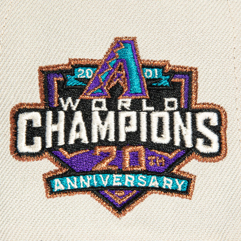 New Era 59Fifty Flawless Script Arizona Diamondbacks 20th Anniversary Champions Patch Hat - Stone, Purple