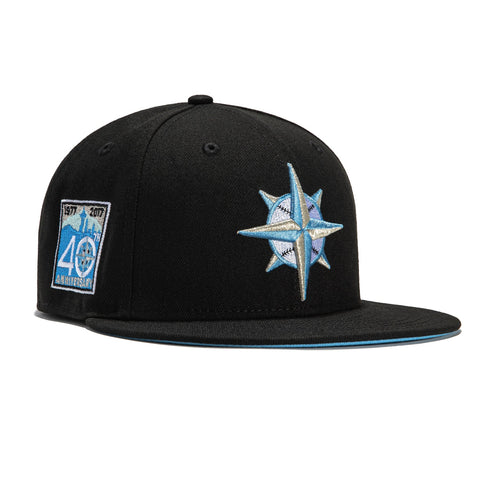 Seattle Mariners New Era Custom 59FIFTY Black UV Logos Patch Fitted Hat, 7 1/4 / Black