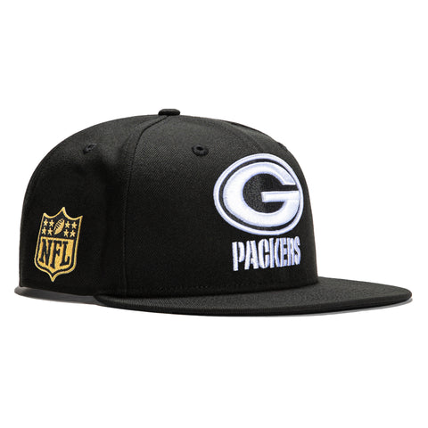 New Era 9FIFTY Green Bay Packers Gold Logo Patch Snapback Hat - Black, White