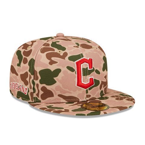 New Era Cleveland Guardians Tan Duck Camo 59FIFTY Fitted Hat, Tan, POLYESTER, Size 7 1/4, Rally House