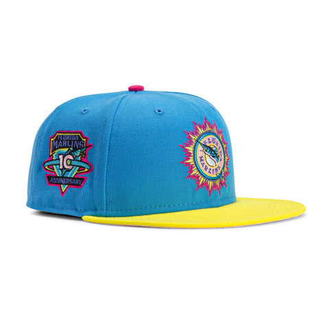 New Era 59FIFTY Aux Pack Solo Miami Marlins 10th Anniversary Patch Alternate Hat - Light Blue, Yellow, Pink Light Blue/Yellow/Pink / 7 3/4