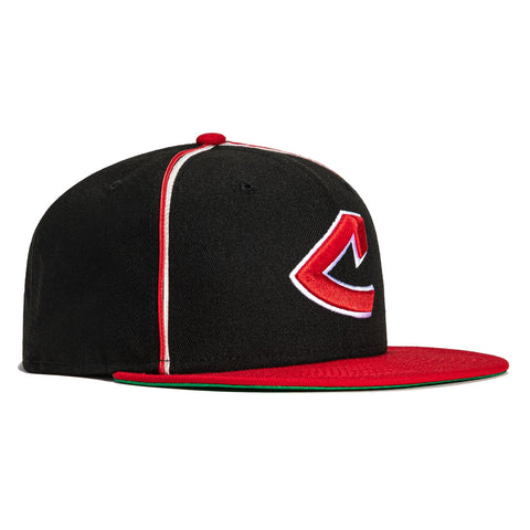New Era 59FIFTY Black Soutache Cleveland Indians Hat - Black, Red Black / 7 1/2