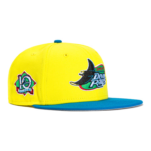 New Era 59FIFTY Building Blocks Tampa Bay Rays 10th Anniversary Patch Logo Hat - Yellow, Neon Blue Yellow/Neon Blue / 7 3/8